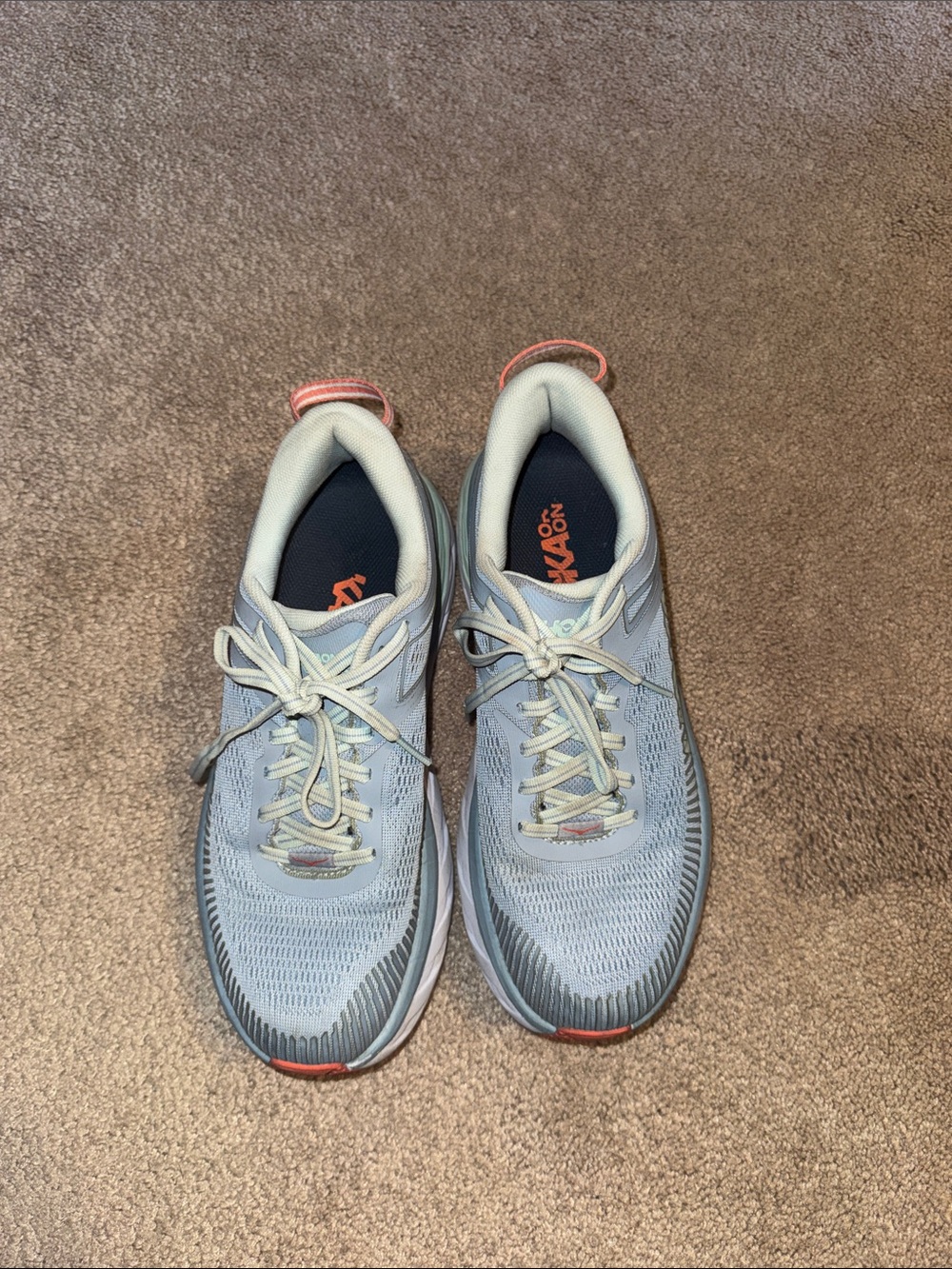 Hoka One One Light Blue with Coral Accent Running Shoes